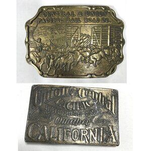 Lot of 2 VTG Central & Union Pacific Rail Road Railroad Line Co Belt Buckles